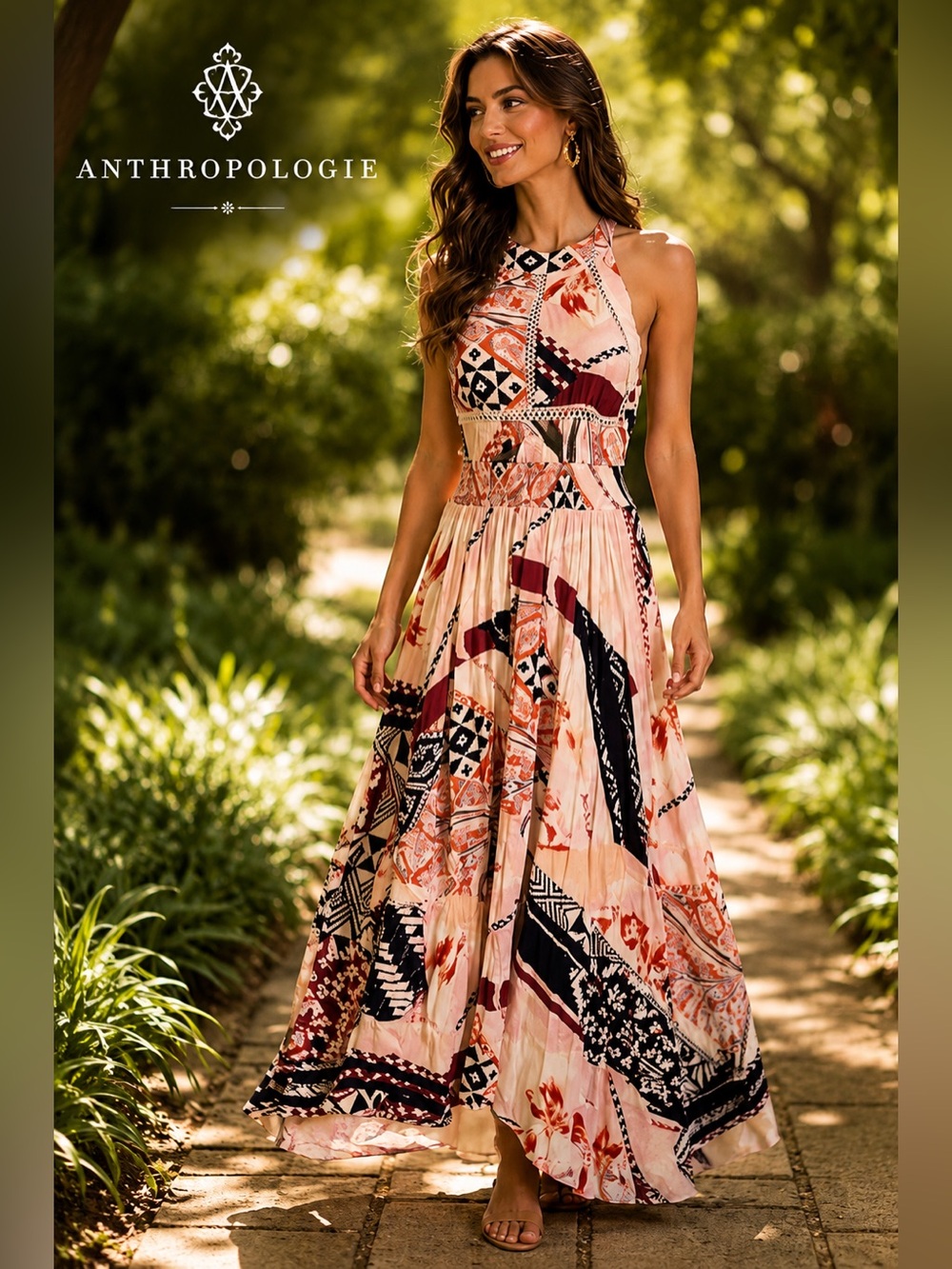 Abel The Label Open Back Halter Maxi Dress Large Boho Resort Anthropologie B6 - Picture 3 of 16